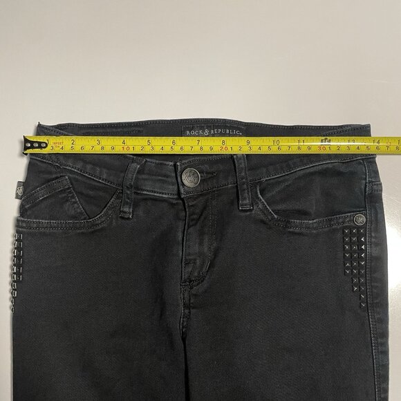 Rock & Republic Jeans Womens 8 Berlin Skinny Leg Stretch Black Denim Studded - Picture 9 of 11